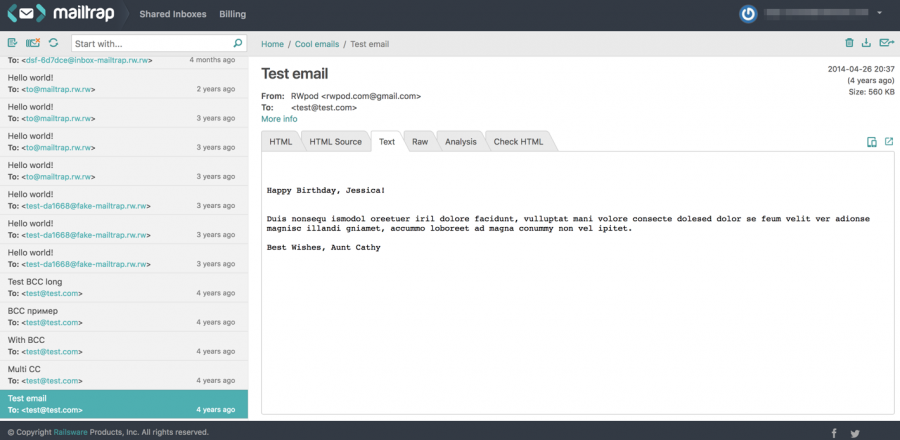 HTML email text retrieval by Mailtrap